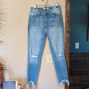 KanCan Premier Lightwash Distressed Bottom Skinny Jeans
